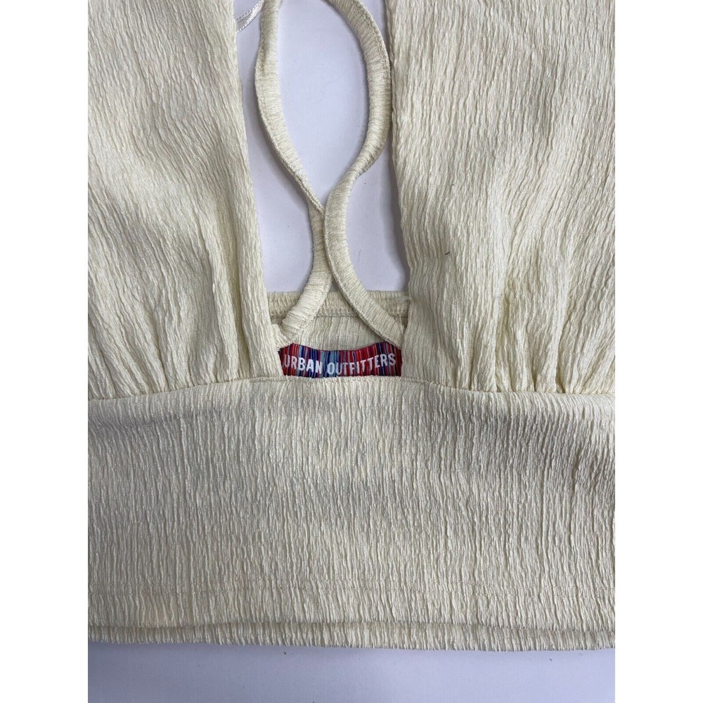 Urban Outfitters L Valeria Halter Cropped Top Cream Cutout Front Drawstring NWT - Picture 4 of 7